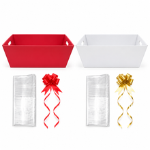 2 Pack Red & White Hamper Gift Trays with Ribbon & Clear Cellophane – 25 × 17 × 9 cm