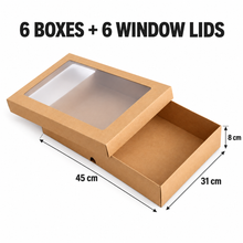 6PCS Extra-Large Kraft Grazing & Picnic Boxes with Clear Window Lids – 45 × 31 × 8 cm Catering Food Boxes