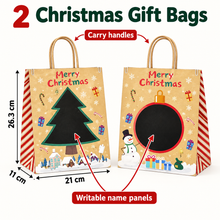 2 PCS Christmas Gift Bags 21 × 11 × 26.3cm – Writable Name Panels & Carry Handles