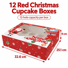 12pcs Christmas Design Red 12-Hole Cupcake Bakery Box – Holds 12 Cupcakes, Holiday Gift Packaging, Muffin & Dessert Carrier Box ✨