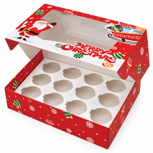 12pcs Christmas Design Red 12-Hole Cupcake Bakery Box – Holds 12 Cupcakes, Holiday Gift Packaging, Muffin & Dessert Carrier Box ✨