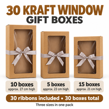 30pcs Kraft Paper Gift Boxes with PVC Window Kraft Bakery Packaging Carton including ribbons
