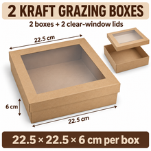 Eco Kraft Grazing Box with Lids - 22.5cm x 22.5cm x 6cm (Pack of 2)