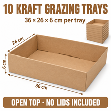 10pcs Grazing Kraft Corrugated Hamper Boxes 36x26x6cm – No Lid Gift Tray, Bakery, Grazing Box, Fruit, Dessert & Food Packaging