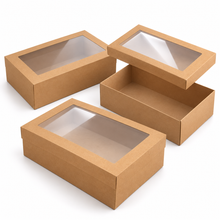 3 Sets Kraft Paper Picnic Boxes – Disposable Food & Bakery Takeaway Containers | Portable Lunch, Dessert, Cake & Picnic Packaging