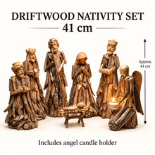 41 cm Driftwood Nativity Set with Angel Candle Holder | Rustic Christmas Décor