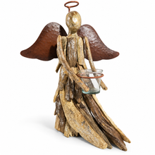 Christmas Driftwood Angel Candle Holder 36cm Rustic Wooden Angel Decoration for Home, Tabletop & Holiday Display