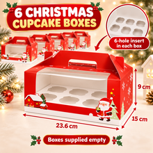 Red Christmas Themed 6 hole cupcake bakery box 6pcs carry handle