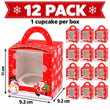 Christmas Single Cupcake Gift Box – 1 Hole Bakery Packaging, Festive Holiday Dessert Box for Cupcakes, Muffins & Sweet Treats (12PCS) ✨