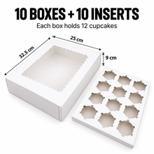 12 Hole Bakery Cup Cake bakery box -10pcs White Paper Cupcake Boxes with 12-Hole Window & Inserts - Reusable Square Bakery Boxes with Flip-Top Lid, Durable Cupcake Cases for Home Baking, Cake Shop, Cupcake Decorating Supplies, Cupcake Packaging