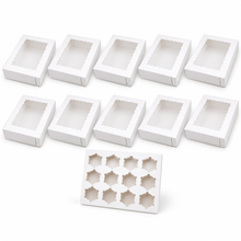 12 Hole Bakery Cup Cake bakery box -10pcs White Paper Cupcake Boxes with 12-Hole Window & Inserts - Reusable Square Bakery Boxes with Flip-Top Lid, Durable Cupcake Cases for Home Baking, Cake Shop, Cupcake Decorating Supplies, Cupcake Packaging