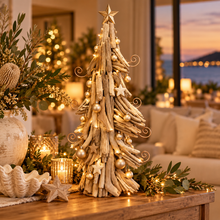 22.5" (60cm) Unique Driftwood Christmas Tree Decoration – Rustic Handmade Holiday Decor, Coastal Christmas Tabletop Display