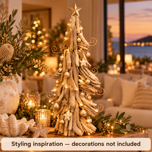 22.5" (60cm) Unique Driftwood Christmas Tree Decoration – Rustic Handmade Holiday Decor, Coastal Christmas Tabletop Display