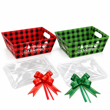 Red Green Christmas Hamper Cookie gift bakery hamper trays with cellophane and ribbon 18x13. 5x9cm