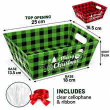 Red Green Christmas Hamper Cookie gift bakery hamper trays with cellophane and ribbon 18x13. 5x9cm