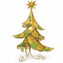 112 cm Designer Christmas Tree – Gold & Green with Star Topper and Ornate Stand