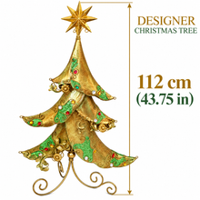 112 cm Designer Christmas Tree – Gold & Green with Star Topper and Ornate Stand
