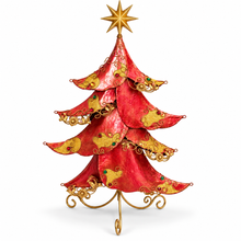 44.5in (114cm) Luxury Red & Gold Christmas Tree Decoration – Designer Holiday Home Decor, Festive Seasonal Display
