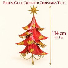 44.5in (114cm) Luxury Red & Gold Christmas Tree Decoration – Designer Holiday Home Decor, Festive Seasonal Display