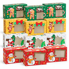Christmas Cookie Gift Bakery Boxes 12PCS | Red, Green, White & Yellow Holiday Treat Boxes 22.3 x 15.2 x 7cm | Christmas Gift Packaging