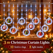 3.0 meter Christmas Snowflake Wish Ring Christmas Tree Mixed Decor Light, 8pcs Shimmering Light Modes, with 10pcs Mini Christmas Statues Decorations, Suitable for Christmas, Thanksgiving, New Year, Christmas Party, Family Gathering, Window, Bedroom