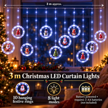 3.0 meter Christmas Snowflake Wish Ring Christmas Tree Mixed Decor Light, 8pcs Shimmering Light Modes, with 10pcs Mini Christmas Statues Decorations, Suitable for Christmas, Thanksgiving, New Year, Christmas Party, Family Gathering, Window, Bedroom
