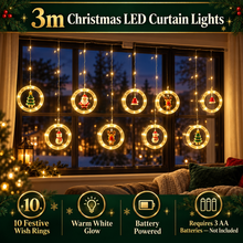 3.0meter Christmas Snowflake Wish Ring Christmas Tree Mixed Decor Light, 8pcs Shimmering Light Modes, with 10pcs Mini Christmas Statues Decorations, Suitable for Christmas, Thanksgiving, New Year, Christmas Party, Family Gathering, Window, Bedroom