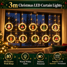 3.0meter Christmas Snowflake Wish Ring Christmas Tree Mixed Decor Light, 8pcs Shimmering Light Modes, with 10pcs Mini Christmas Statues Decorations, Suitable for Christmas, Thanksgiving, New Year, Christmas Party, Family Gathering, Window, Bedroom