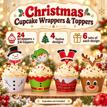 Christmas cup cake muffin wrappers with toppers 24 pc
