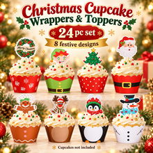Christmas  cup cake muffin wrappers with toppers 24 pc