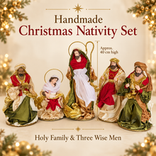 Red Christmas Religious Handmade Nativity Set with Manger - 40cm