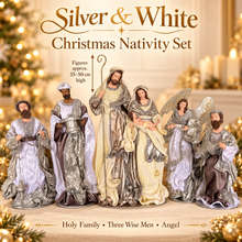 50cm Silver white Christmas Holy Family Nativity set / scene with manger  -35-50cm PRE ORDER