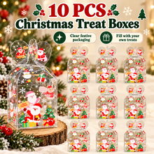 10PCS Christmas Themed Transparent Boxes – Clear Gift Packaging for Holiday Treats