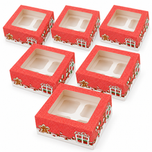 6-Pack Christmas Cupcake Bakery Boxes – Festive Holiday Gift Boxes 16x16x7.5cm.