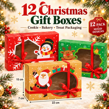 12-Pack Christmas Cookie & Bakery Gift Boxes – Red, Yellow & Green Treat Boxes for Cakes, Biscuits & Holiday Gifts, 22 × 15 × 7 cm