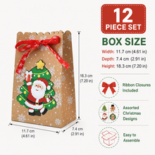 12PCS Christmas Cookie & Treat Gift Boxes with Ribbon – 11.7 × 7.4 × 18.3cm Kraft Bakery, Candy & Party Favour Packaging