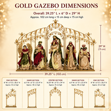 PRE ORDER 12" Handmade Christmas Nativity Set in 24" Gold Gazebo – Large Holy Family, Angel & Three Wise Men Religious Christmas Display PRE ORDER