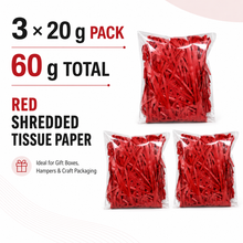 Red Shredded tissue crepe paper 3 x 20 grams Gift Packaging Filling Paper, Cut Tissue, Craft Shredded Paper Filling Easter Birthday, Halloween, Christmas, And New Year Wedding Gifts, Box Packaging Filling