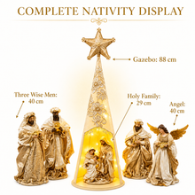 Christmas Religious Handmade Nativity Set with 29cm Holy Family Figurines, 88cm Gazebo, 40cm Wise Men, and 40cm Angel