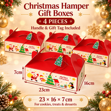 4pcs Christmas Hamper Bakery Gift Boxes with Handle & Gift Tag – Festive Treat, Cookie and Dessert Packaging, 23 × 16 × 7 cm