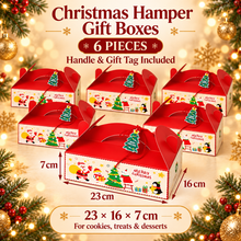 6pcs Christmas Hamper Bakery Gift Boxes with Handle & Gift Tag – Festive Treat, Cookie and Dessert Packaging, 23 × 16 × 7 cm