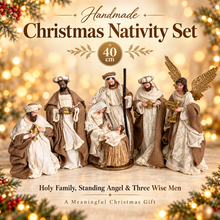 40cm Handmade Christmas Nativity Set – Holy Family, Standing Angel & 3 Wise Men, Religious Christian Home Decor, Nativity Scene Holiday Gifts