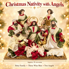 12.5’’ Christmas Religious Handmade Nativity Set with Angels and Manger - 51 cm
