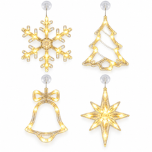 PRE ORDER 4pcs, Christmas Hanging Suction Cup LED Ornaments, Party Packs, Christmas Decorations, Polaris Snowflake Tree Bell Shaped String Lights, Window, Curtain, Battery Powered, Party Decorations, Christmas Lights, (Battery Not Included)