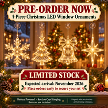 PRE ORDER 4pcs, Christmas Hanging Suction Cup LED Ornaments, Party Packs, Christmas Decorations, Polaris Snowflake Tree Bell Shaped String Lights, Window, Curtain, Battery Powered, Party Decorations, Christmas Lights, (Battery Not Included)