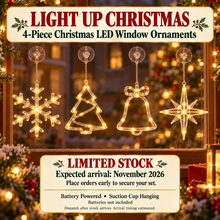 PRE ORDER 4pcs, Christmas Hanging Suction Cup LED Ornaments, Party Packs, Christmas Decorations, Polaris Snowflake Tree Bell Shaped String Lights, Window, Curtain, Battery Powered, Party Decorations, Christmas Lights, (Battery Not Included)
