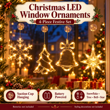 PRE ORDER 4pcs, Christmas Hanging Suction Cup LED Ornaments, Party Packs, Christmas Decorations, Polaris Snowflake Tree Bell Shaped String Lights, Window, Curtain, Battery Powered, Party Decorations, Christmas Lights, (Battery Not Included)