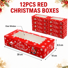 12PCS Red Christmas Window Bakery Boxes – 30 × 14 × 6.5cm Cookie, Cake and Festive Treat Packaging