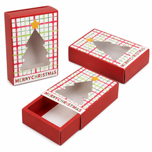 12/24PCS Red Christmas Gift Boxes with Tree Window – Plaid Slide-Drawer Treat, Cookie and Chocolate Packaging