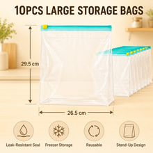 10pcs Reusable Silicone Food Storage Bag, Leak Proof Reusable Freezer Bag, Travel/Home Storage Bags (size 26.5 x 29.5 cm )